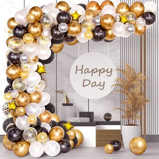 Guirlande de ballon en or noir Arche Joyeux anniversaire
