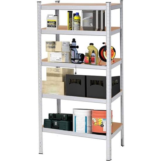 HOMCOM Étagère De Garage à 5 Niveaux, étagère De Rangement Robuste Avec Etageres Reglables Cadre En Metal Pour Atelier HOMCOM Étagère De Garage à 5 Niveaux, étagère De Rangement Robuste Avec Etageres Reglables Cadre En Metal Pour Atelier