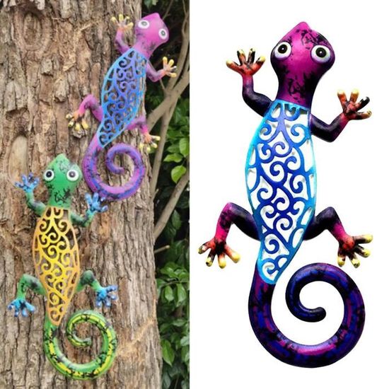 Décoration Murale Gecko En Métal - 30x28 Cm, Fer Peint, Pour Jardin, Salon, Balcon, Décoration Intérieure/extérieure