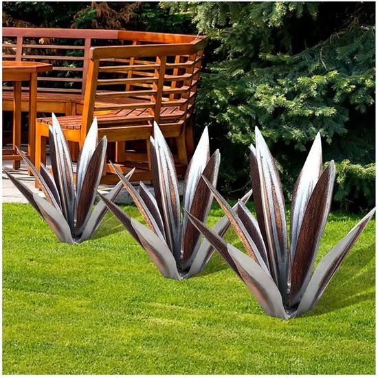 Sculpture Métallique Agave Rustique - Décoration De Jardin Extérieure - 35 Cm - Style Tequila Décor Fer Forgé