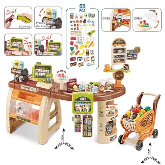 65PCS Enfant Jouets d'imitaion Jeux Supermarché Caissier Chariot Panier Compteur Bonbons Maison de Jeu Luxueux