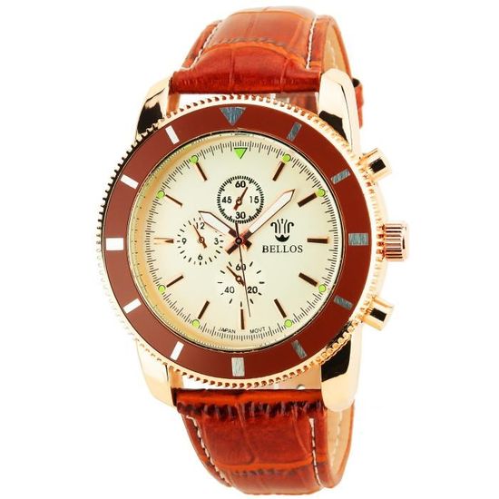 Montre Homme Quartz Neuve - Cadran 24h, Bracelet Cuir, Boîtier Métal, Style Décontracté