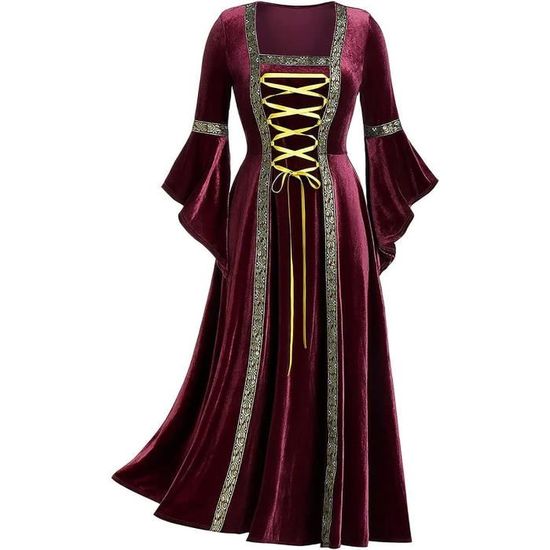 Robe Médiévale Baroque Femme - Manches Trompette, Style Gothique Victorien - Grande Taille Maxi Pour Carnaval, Halloween