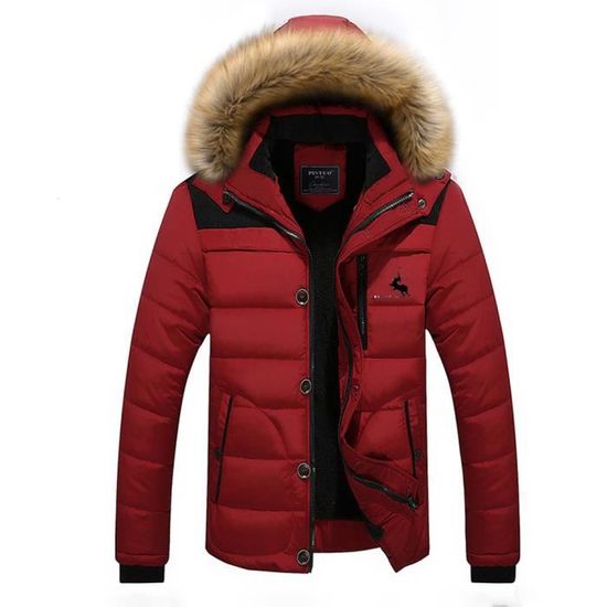 MOBIGARLAN Doudoune Homme de Marque Luxe hiver a capuche Doudoune Hommes en col en fausse fourrure Vetement Masculin Bleu Cdiscount Pret a Porter