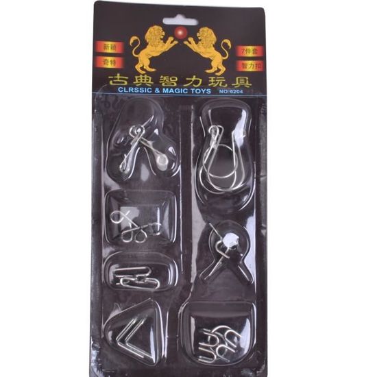 Casse-tête Métallique 24 Pièces – Anneaux éducatifs, Niveaux Variés, Argent, Cadeau Adulte/enfant, Jeu Société