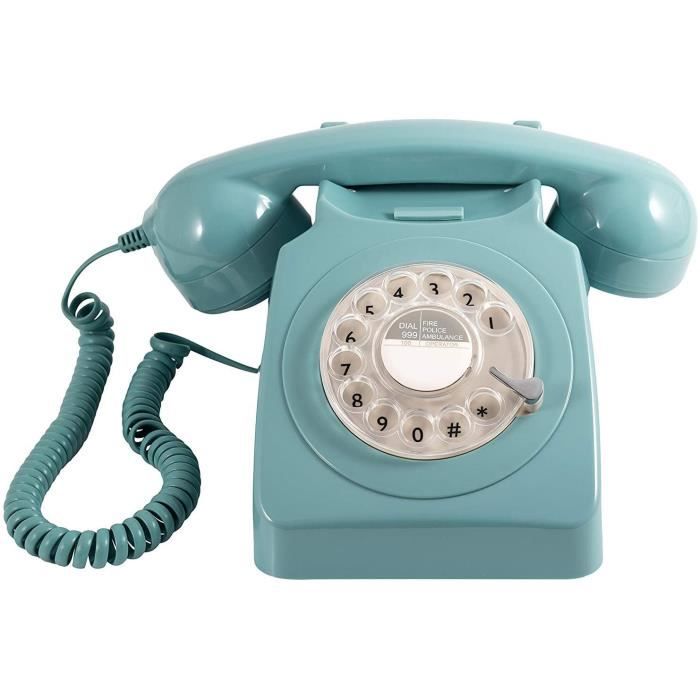GPO 746 Téléphone Fixe Rétro De Style Années 1970 à Cadran Rotatif - Cordon Extansible, Sonnerie Authentique - Vert