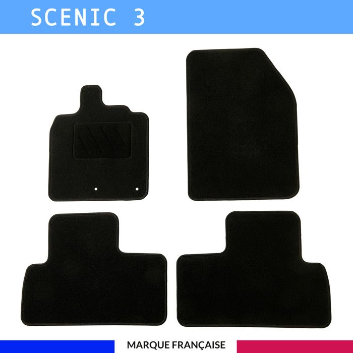 Tapis de sol voiture - Sur mesure pour Renault SCENIC 3 et GRAND SCENIC 3 (04/2009-09/2016) - Antidérapant - Clips et Scratch