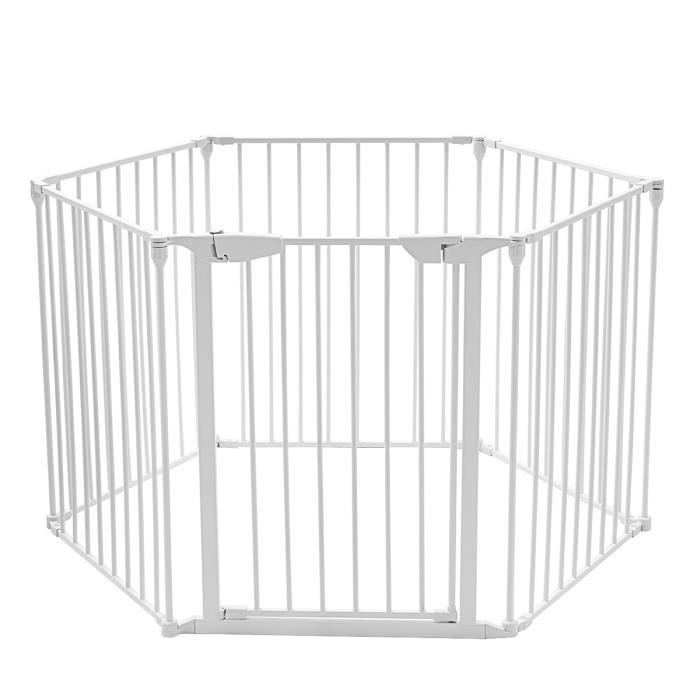 6 panneaux Barrière de Sécurité enfant multi-fonction en Fer,Grille de Protection Extensible pour Bébé Animaux Cheminée Escalier