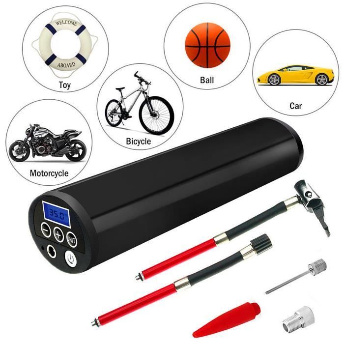 Compresseur d'Air Portable Mini Gonfleur Electrique Digital avec Ecran LCD Lampe LED à Batteire de Lithium-lon 12V 150PSI, Noir