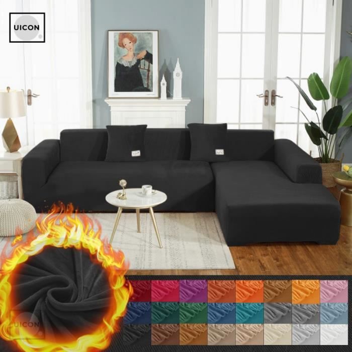 Housse de coussin,UICON velours housse de canapé canapé d'angle couvre pour salon élastique spandex - Type black-pillowcase 45x45cm