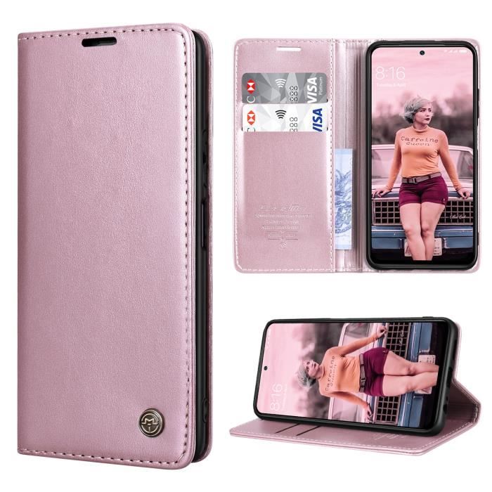 CaseMe Etui Coque pour Xiaomi Redmi Note 8 Pro [Emplacement Carte] [Fonction de Support] Flip Case ( Or Rose )