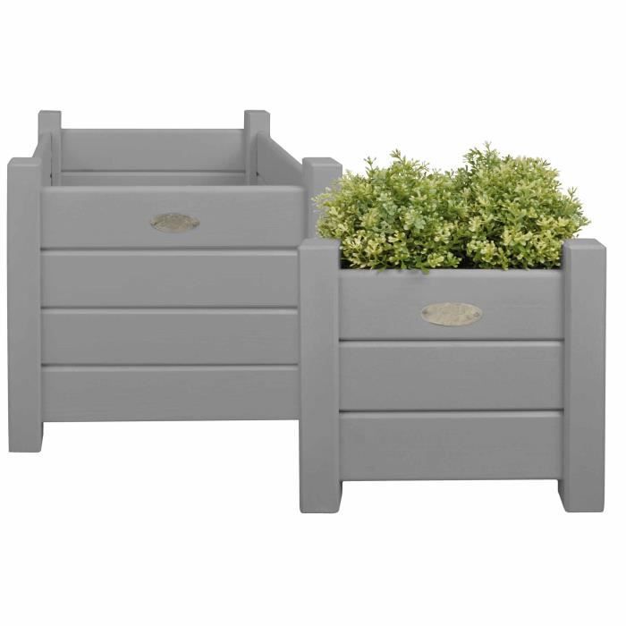 Jardinière carré en bois (lot de 2) - Gris