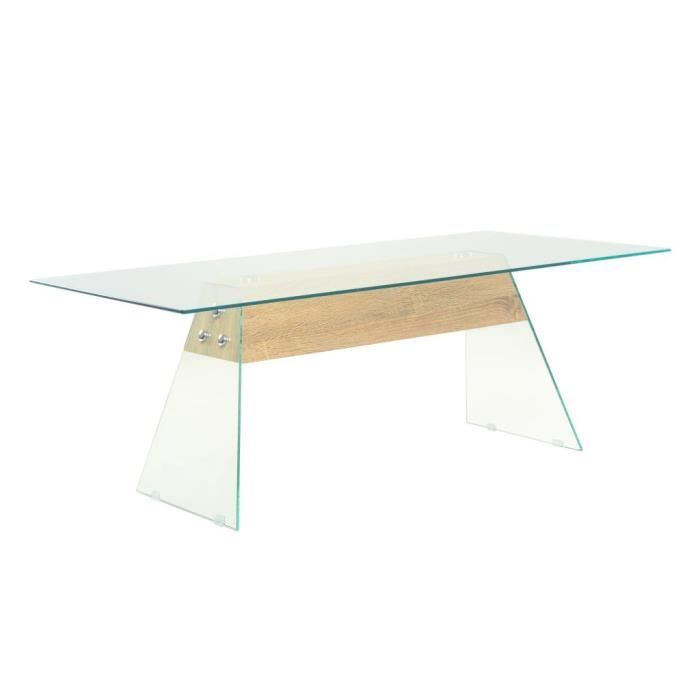 MAGIC Table basse MDF et verre 110 x 55 x 40 cm Couleur de chêne