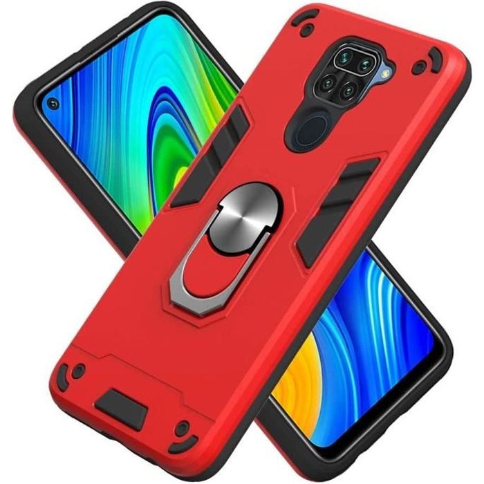 Coque Xiaomi Redmi Note 9 - Redmi 10X 4G, Housse PC Dur et Soft TPU Silicone Dual Layer Antichoc Etui Rotatif Bague Voiture mNB