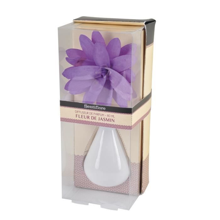 diffuseur en verre blanc et fleur 80ml - parfum jasmin/muguet