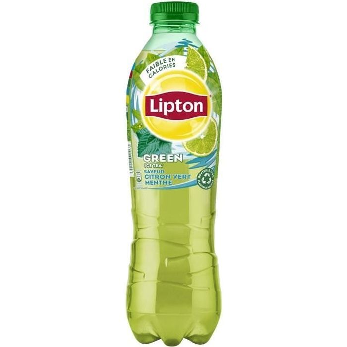 LOT DE 10 - LIPTON Green Ice tea - Thé glacé aromatisé citron vert et menthe 1 L