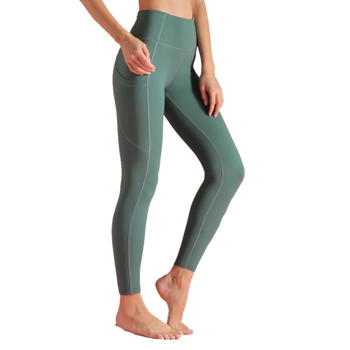 Femme LEGGING DE COMPRESSION Taille Haute avec 6 Poches,COLLANT DE COMPRESSION Naked Feeling,pour Fitness Jogging émeraude