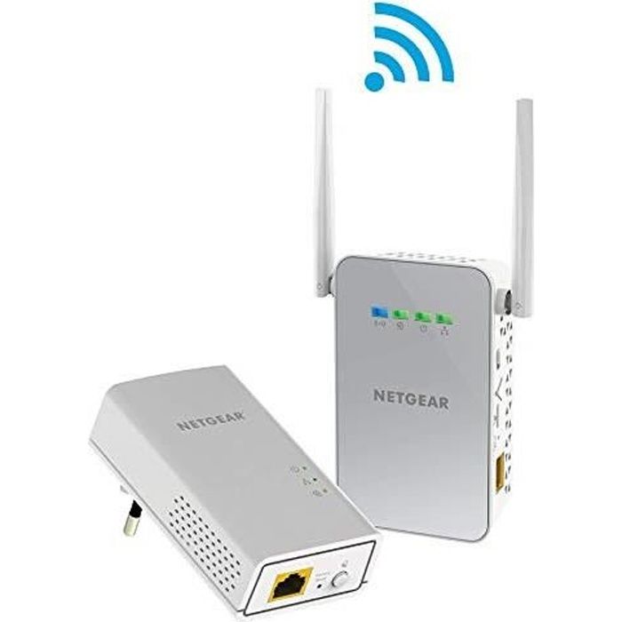 NETGEAR PLW1000-100PES Pack de 2 CPL 1000 Mbps dernière génération - 1 CPL Filaire + 1 CPL Wifi, compatible avec toutes les B