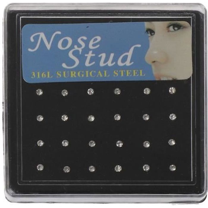 24x strass en acier inoxydable cristal nez nez barge os piercing bijoux - blanc diamant