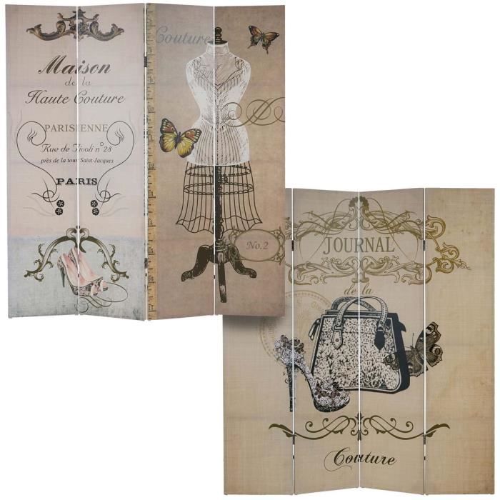 Paravent réversible - cloison de séparation, 4 pans ~ motif boudoir 180x160cm