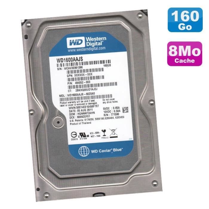 Disque Dur 160Go SATA 3.5- WD Caviar Blue WD1600AAJS-60Z0A0 7200RPM 8Mo