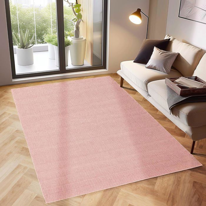 Tapis à Poils Longs Rond 200cm Uni Moderne - Rose Salon Chambre Style Contemporain
