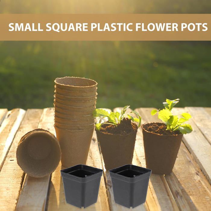 50 Pots De Semis Carrés 6x6x6.5 Cm - Noirs Avec Drainage