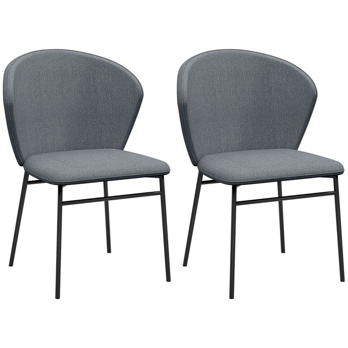 Lot de 2 chaises de salle à manger - HOMCOM - assise rembourrée en tissu aspect lin - pieds en acier - design moderne - gris