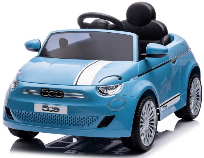 QUAHEAS Fiat 500 Voiture autoportante en plastique bleu avec espace de rangement 60 x 28 x 38 cm pour enfants de 12 à 36 mois, voiture coulissante officielle avec volant et dossier