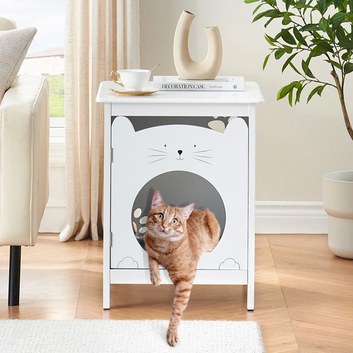 Meilleurs prix pour Maison de Toilette pour Chats, avec Porte et Trous de Ventilation, pour Salon, Chambre, Entrée,47,5 × 50,8 × 60,5 cm,BLANC