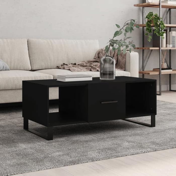 Table Basse Salon 100 Cm - Design Moderne Avec Pieds En Fer, Plateau Panneau Artificiel - Noir Ou Gris