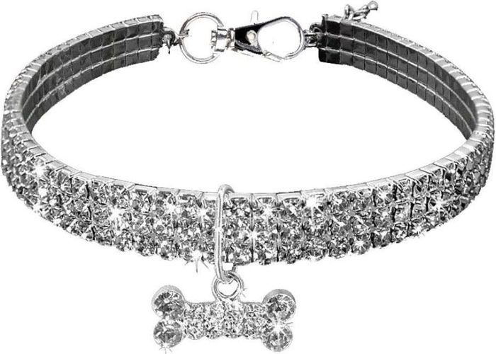 Comparer les prix de Collier pour animaux de compagnie paillettes cristal élastique strass collier de chat pour petits chiens M blanc