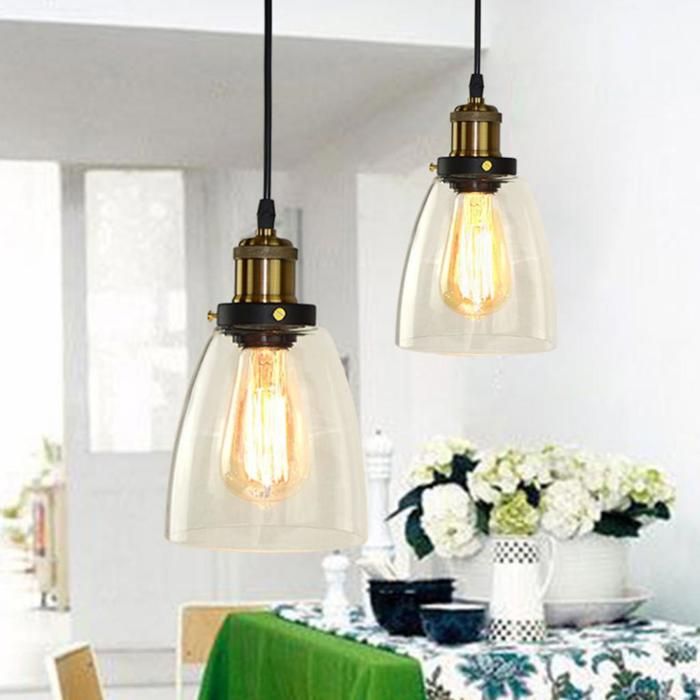 Diday 2pcs Lustre en VerreLampe Suspension Industriel Vintage E27 Luminaire Plafonnier Style Edsion Lampe Rétro pour Salon Chambre