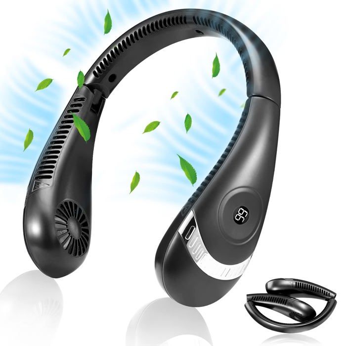 Éventail de cou - AIMOONSA - USB rechargeable - 5000mAh - Noir moderne - Portable - Aimoonsa