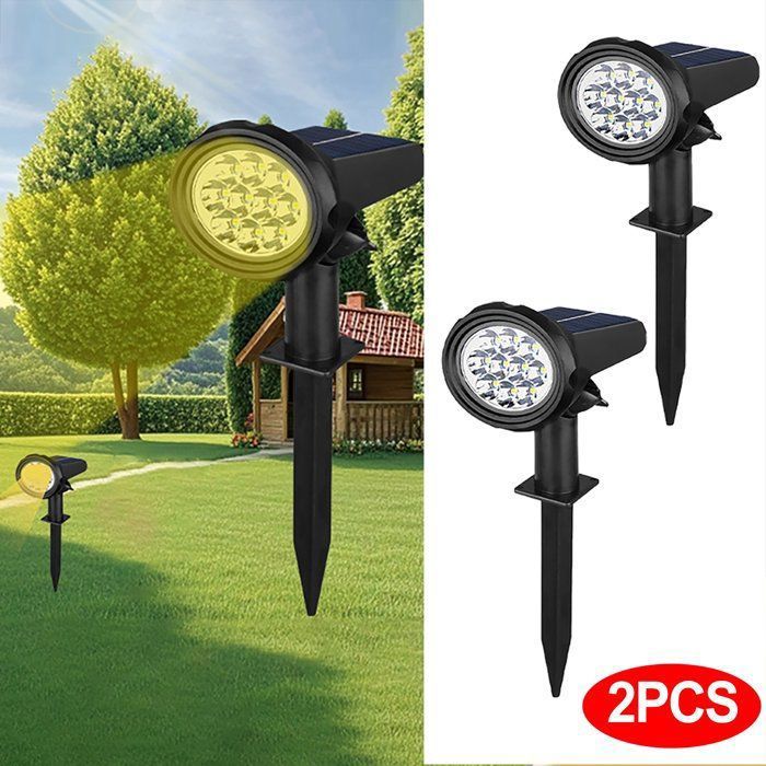 Lampe Solaire Extérieur 3000KChaud (y Compris Éclairage Continu) Spot Solaire dAlléeÉtanche IP44 Extérieur Lampe Jardin2PCS