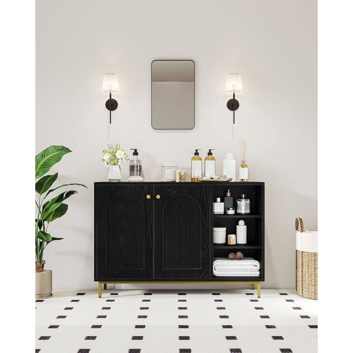 Meuble de Salle de Bain Meuble de Rangement Placard Rangement avec 2 Portes avec Compartiment Ouvert Meuble Bas Rangement Noir