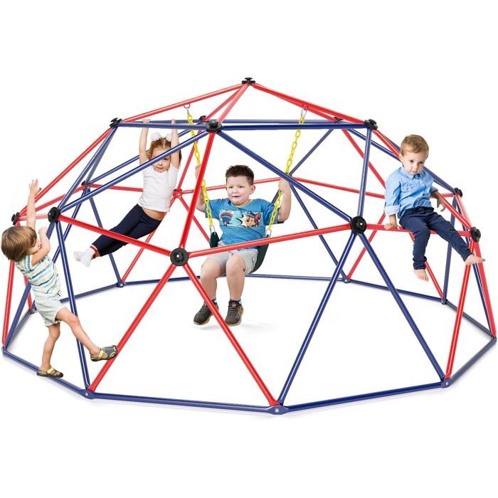 Dôme D'escalade Pour Enfants 3-10 Ans – 196x196x90,5 Cm, Acier Enduit, Capacité 200 Kg (3 Enfants), Poids 19,45 Kg