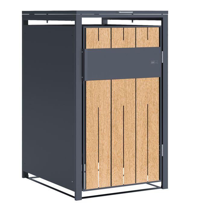 AXI Luke Cache Poubelle en Métal Anthracite/Effet Bois - Abri poubelle pour 1 conteneur - Max. 240L - Abri Poubelle Extérieur avec
