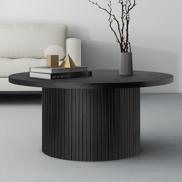 Table Basse Ronde Bois Massif Noir 90x90x45cm, Design Naturel Et ...