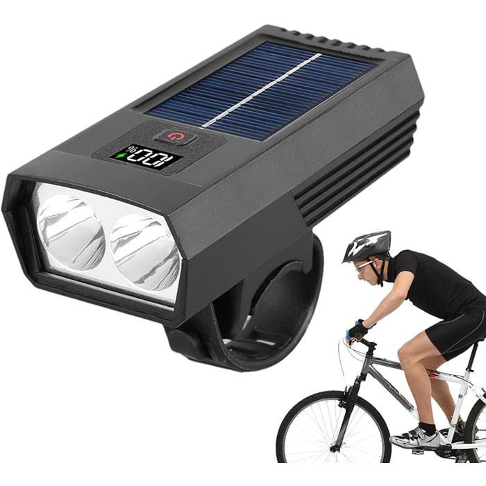 Éclairage Vélo Avant Solaire Étanche - Lampe Vélo LED Rechargeable Super Lumineuse
