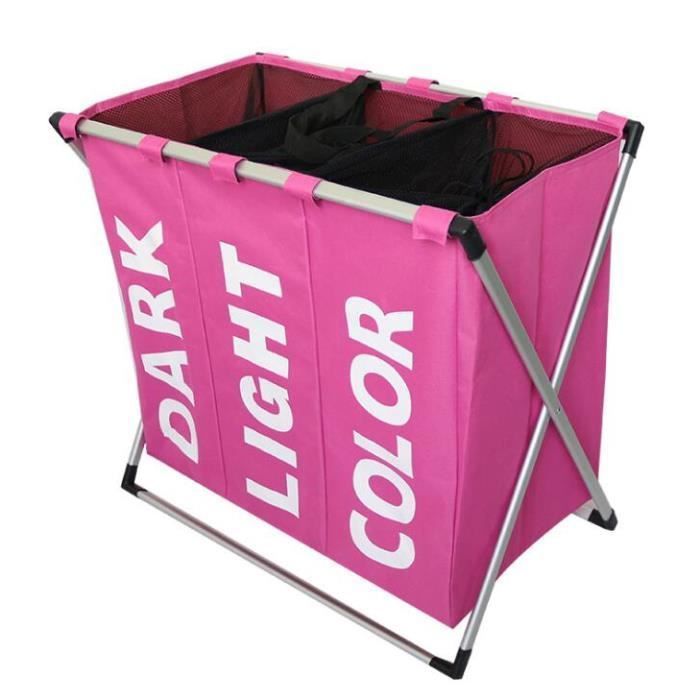 Panier Linge 3 Sacs Assemblage Rangement Stockage Vtement et jouet En Tissu Oxford Paniers Bote Sac Barils Rose