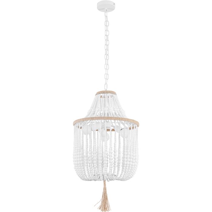 Lampe lustre en perles de bois Blanc