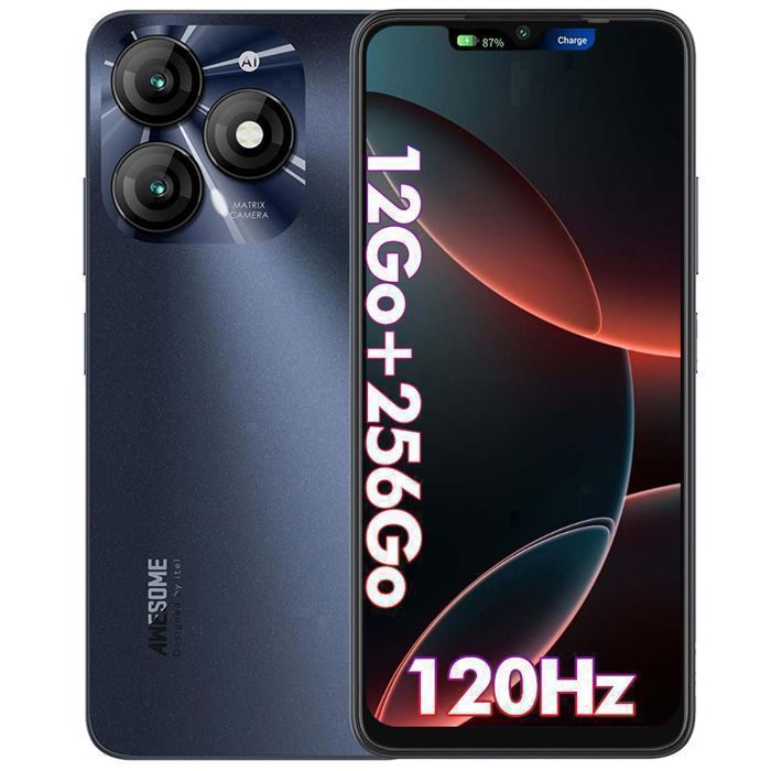 Smartphone A70 12GO+256GO Écran 6.6 120Hz Batterie 5000mAh 13MP Caméra Telephone Android 13 Telephone Portable Double SIM/NFC Noir
