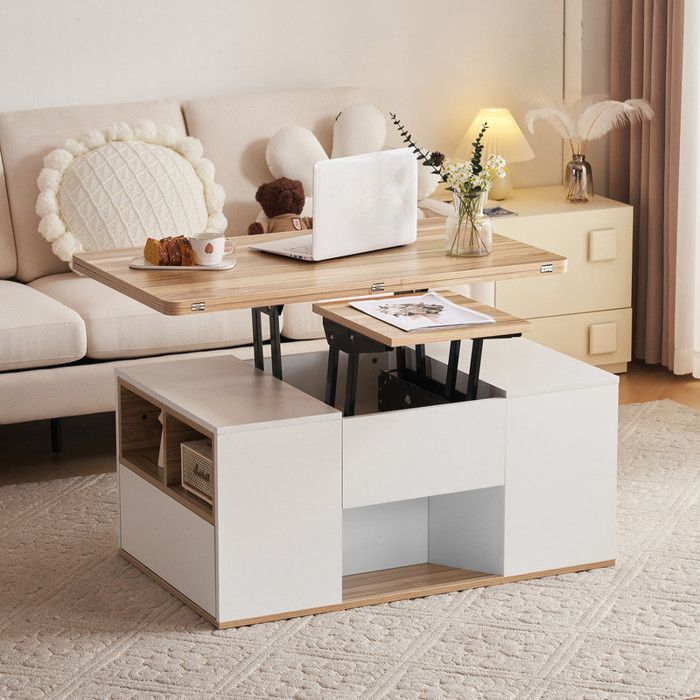 Le dessus de table basse multifonction relevable souvre sur 2 tables - meubles de salon modernes de grande capacité