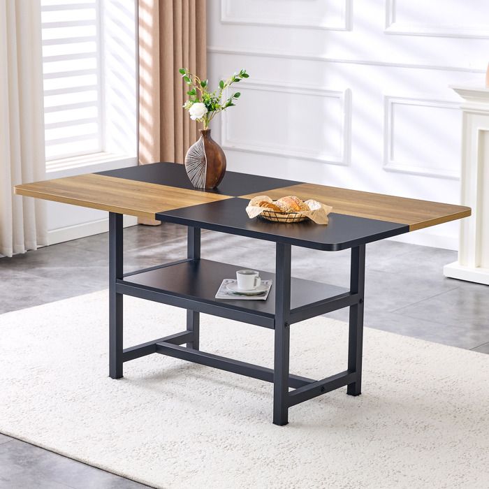 Table à manger - Industrielle - 160x90 cm - 4-6 personnes - MDF et Métal - Marron/Noir
