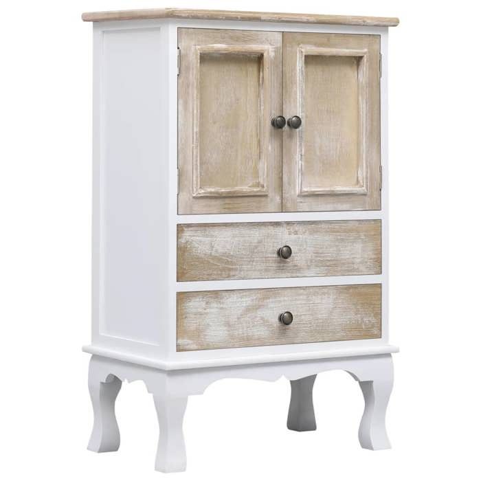 Armoire à tiroirs en bois - vidaXL - Blanc - 50x30x80 cm - 2 tiroirs - 2 portes - Bois de paulownia et peuplier