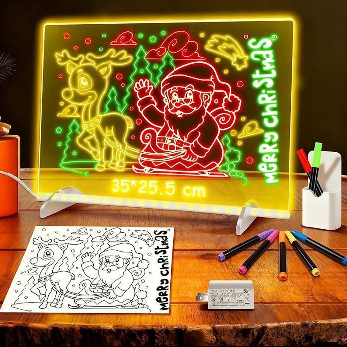 30 x 20 cm Tableau lumineux Message LED Acrylique Effaçable avec 7 Stylos Néon Support Réglable Cadeau Créatif Pour Enfants Fille - Maison 30 x 20 cm Tableau lumineux Message LED Acrylique Effaçable avec 7 Stylos Néon Support Réglable Cadeau Créatif Pour Enfants Fille - Maison