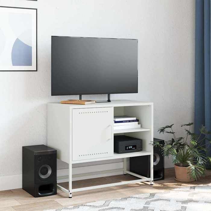 Meuble TV industriel - vidaXL - Blanc - Acier - 68x39x60 5 cm - Grand espace de rangement - Étagères ouvertes