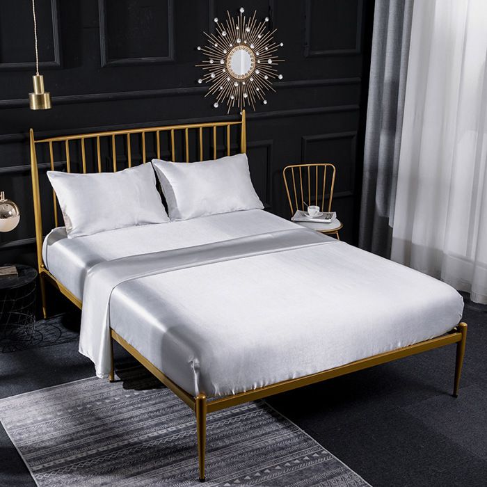 Ensemble 4 Pièces de Draps de Lit en Satin Couleur Unie 1 x Drap Housse 135x190 cm 1 Personne avec Grand Bonnet de 3 PARURE DE DRAP