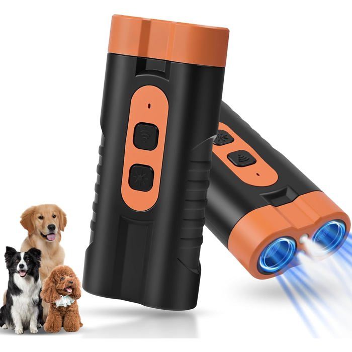 Lot de 2 Anti Aboiement Ultrason Chien Boitier Chien Portable avec LED Stroboscopique Répulsif Ultrasons Rechargeable